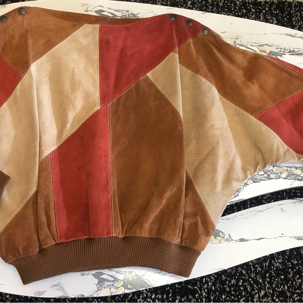 Vintage 70s 80s Sz S-XL Suede Batwing Top by The Tannery Banded Slvs and Waist